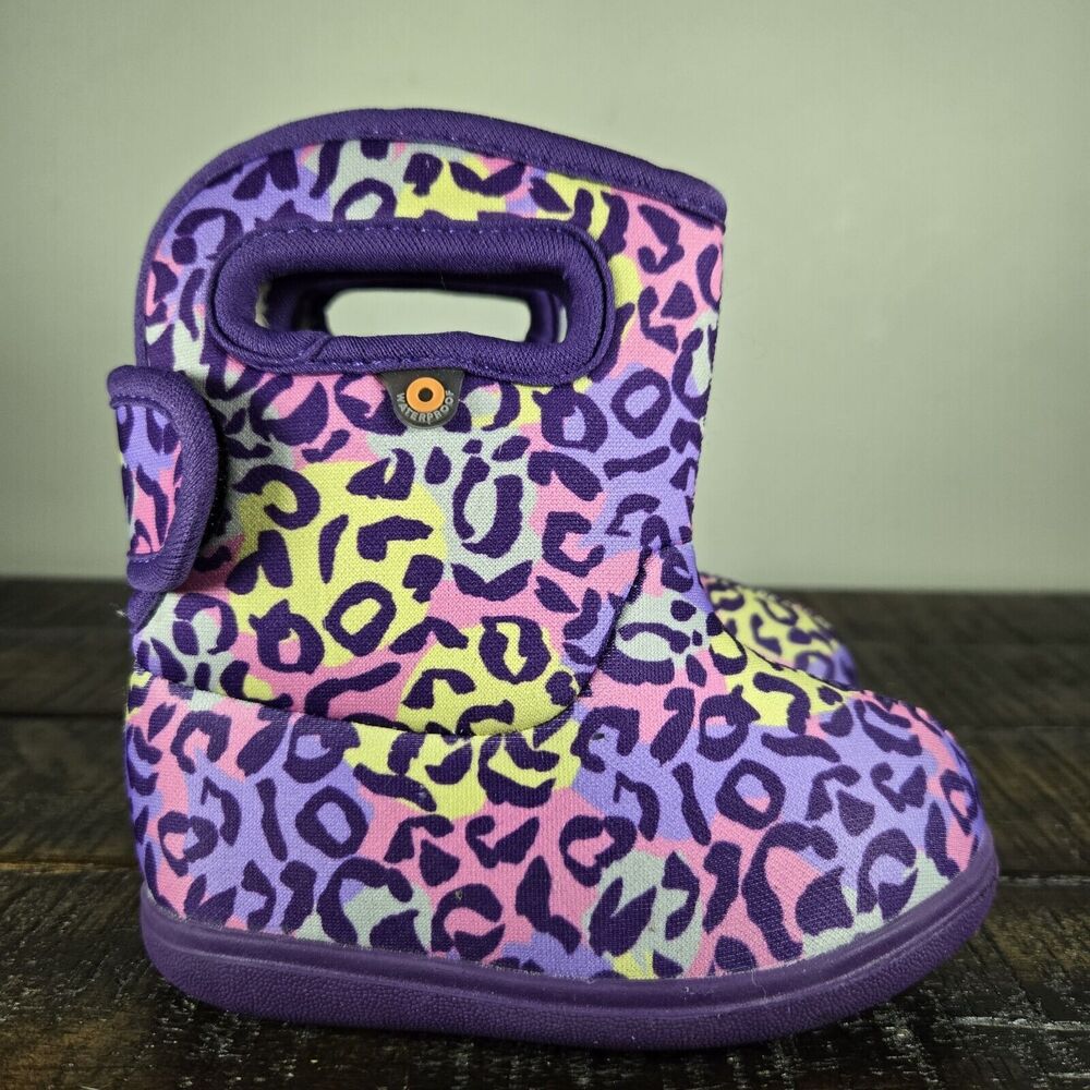 BOGS II M-LEO Toddler Baby Size 5 Classic Waterproof Rain Boots Purple Animals